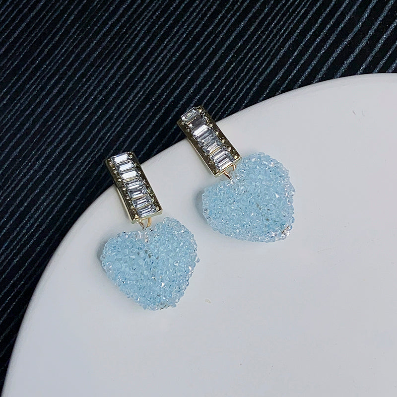Elegant Heart Shape Rectangle Inlay Alloy Diamond Drop Earrings