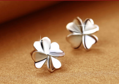 Elegant Clover Sterling Silver Leaf Stud Earrings - Gift for Her