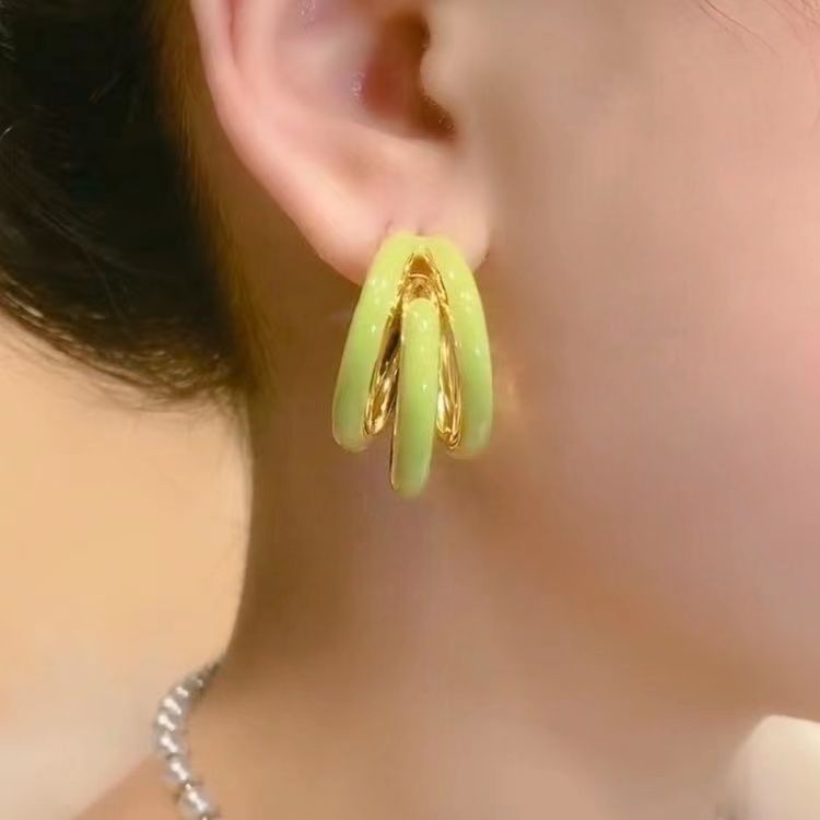 Elegant Geometric Enamel Alloy Hoop Earrings for Women