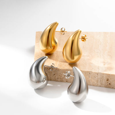 Elegant Water Droplet Stainless Steel Earrings - Unique Design Studs