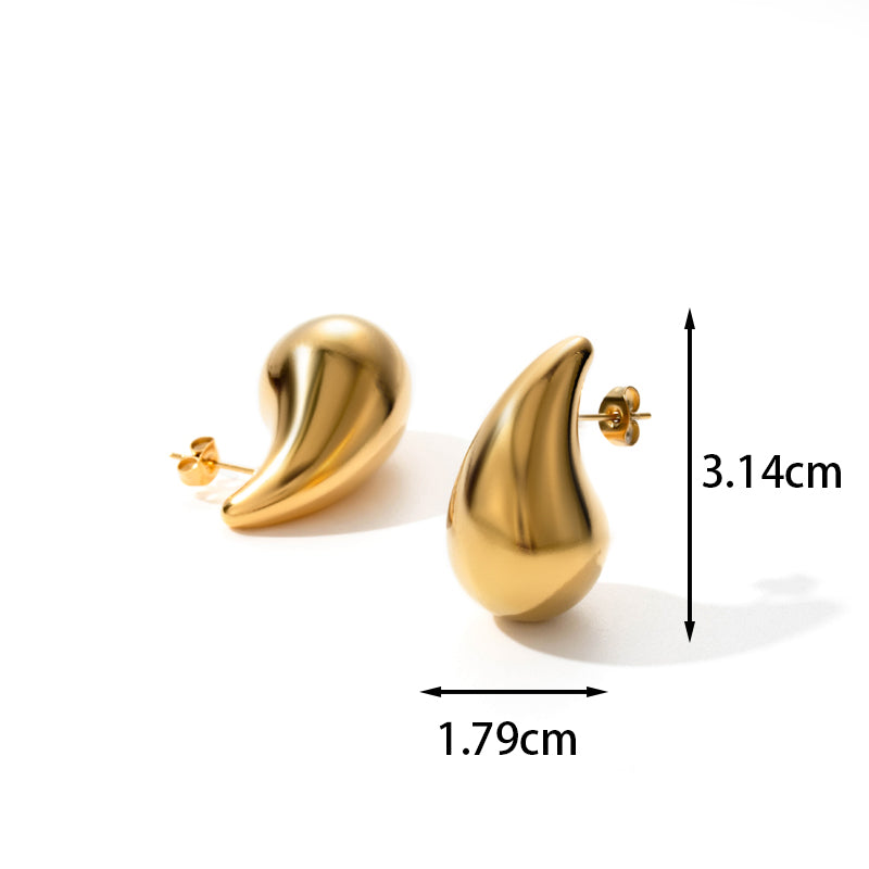 Elegant Water Droplet Stainless Steel Earrings - Unique Design Studs