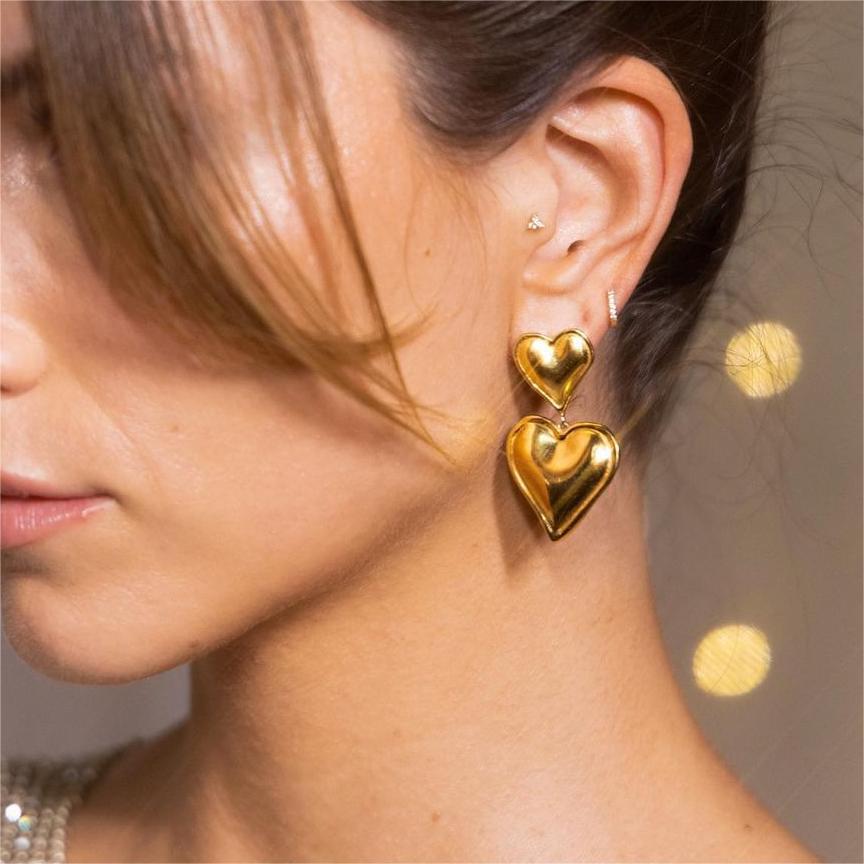 Elegant Heart Shape Titanium Steel Drop Earrings for Women