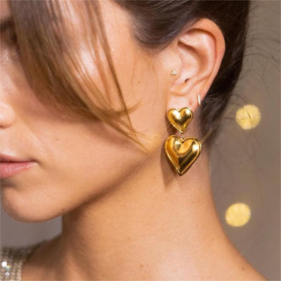 Elegant Heart Shape Titanium Steel Drop Earrings for Women
