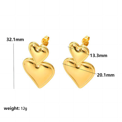 Elegant Heart Shape Titanium Steel Drop Earrings for Women