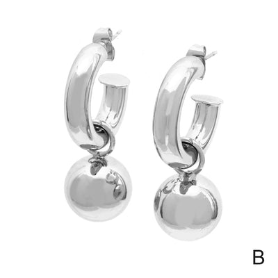 1 Pair 18K Gold Plated C Shape Ball Drop Earrings