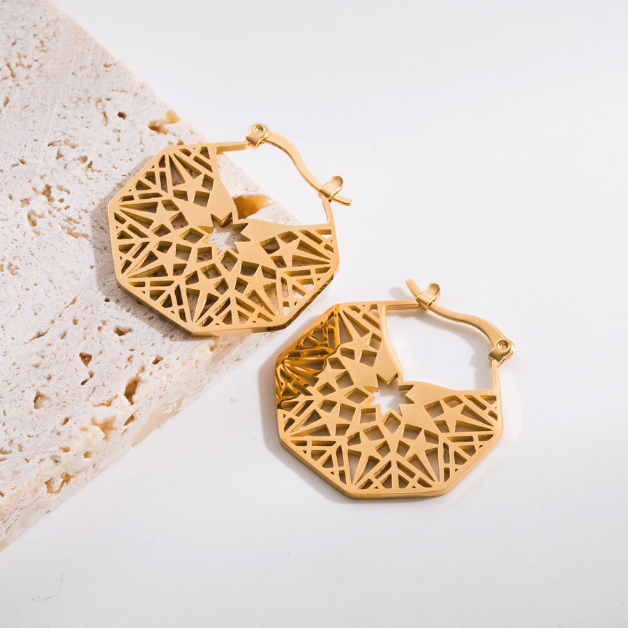 Exaggerated Punk Style Stainless Steel Grid Earrings with Artificial Diamonds