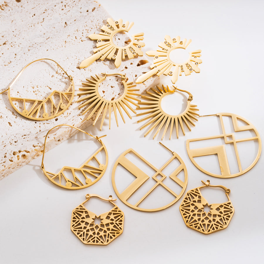 Exaggerated Punk Style Stainless Steel Grid Earrings with Artificial Diamonds
