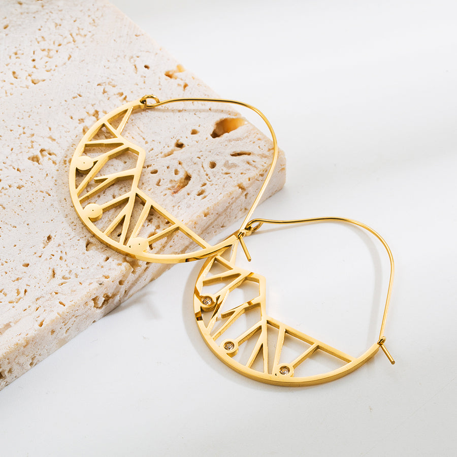 Exaggerated Punk Style Stainless Steel Grid Earrings with Artificial Diamonds