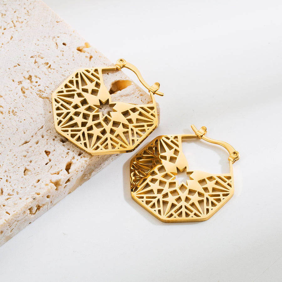 Exaggerated Punk Style Stainless Steel Grid Earrings with Artificial Diamonds