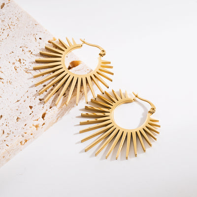 Exaggerated Punk Style Stainless Steel Grid Earrings with Artificial Diamonds