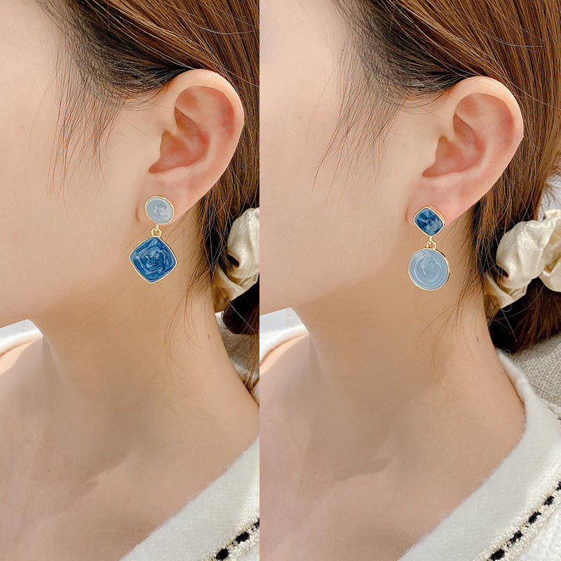 1 Pair Asymmetrical Enamel Plated Alloy Drop Earrings for Women