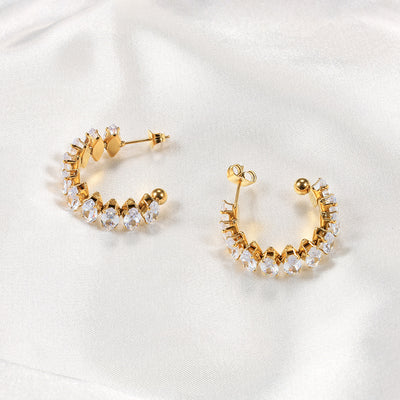 1 Pair Fashion C Shape Titanium Steel Inlay Rhinestones Earrings