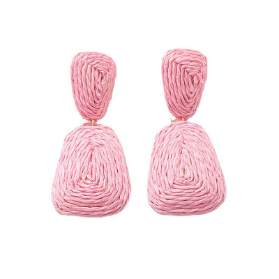 1 Pair Bohemian Geometric Rattan Weave Drop Earrings for Women