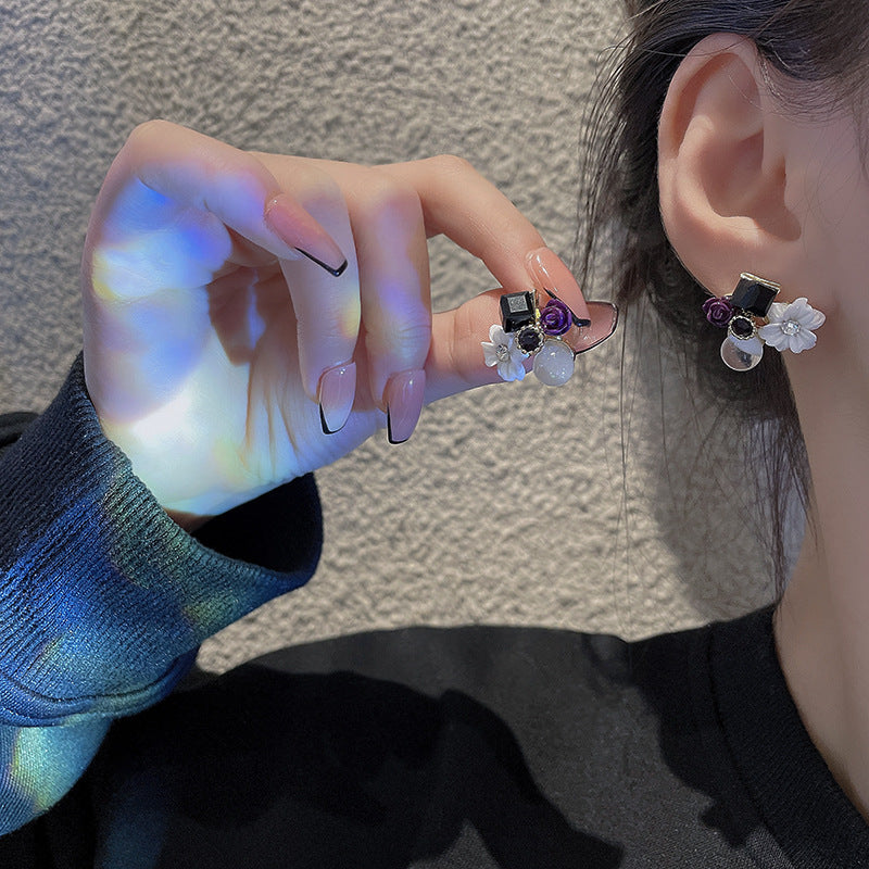 1 Pair Elegant Flower Alloy Rhinestone Inlay Women's Earrings