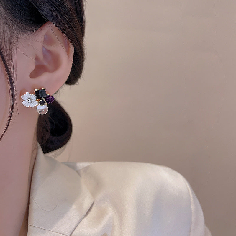 1 Pair Elegant Flower Alloy Rhinestone Inlay Women's Earrings