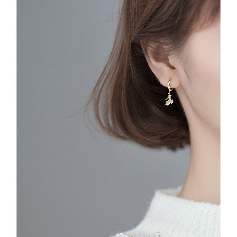 1 Pair Fashion Fruit-Inspired Copper Inlaid Zircon Drop Earrings - Pineapple, Watermelon, Grape, Cherry Design