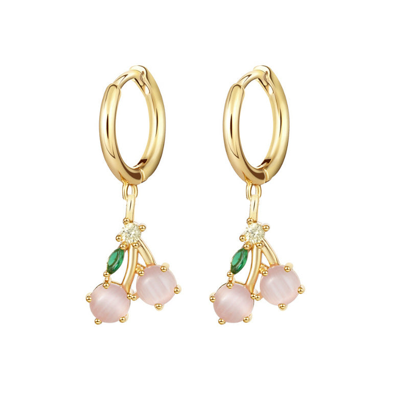 1 Pair Fashion Fruit-Inspired Copper Inlaid Zircon Drop Earrings - Pineapple, Watermelon, Grape, Cherry Design