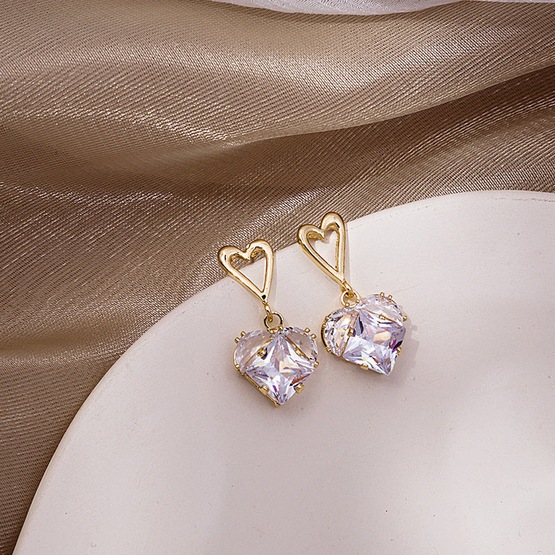 1 Pair Elegant Heart Shape Crystal Alloy Drop Earrings for Women