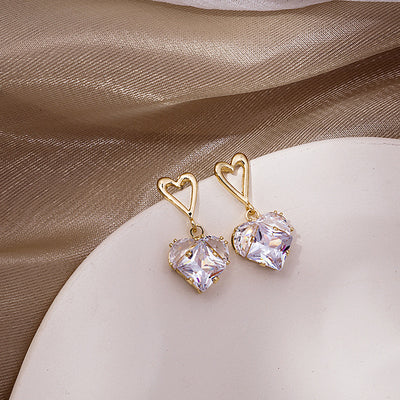 1 Pair Elegant Heart Shape Crystal Alloy Drop Earrings for Women