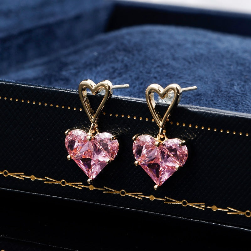 1 Pair Elegant Heart Shape Crystal Alloy Drop Earrings for Women