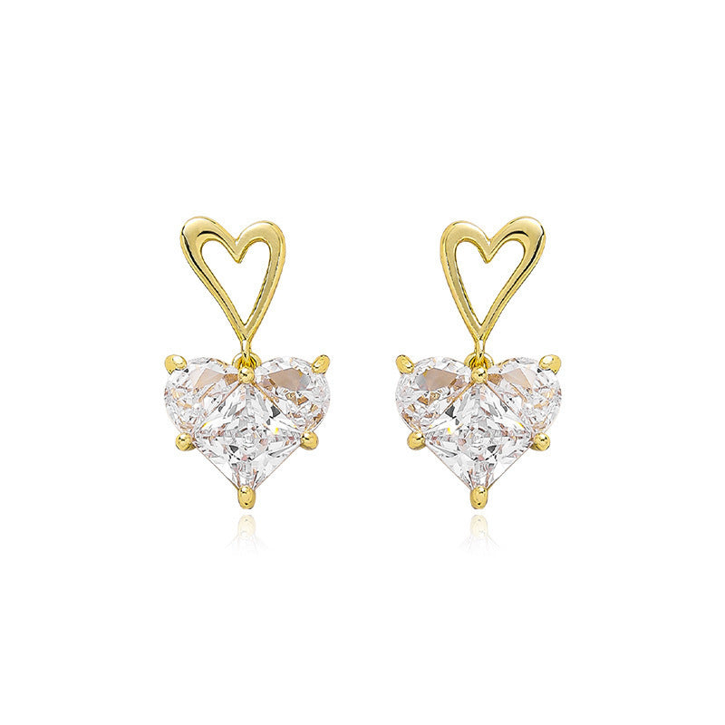 1 Pair Elegant Heart Shape Crystal Alloy Drop Earrings for Women