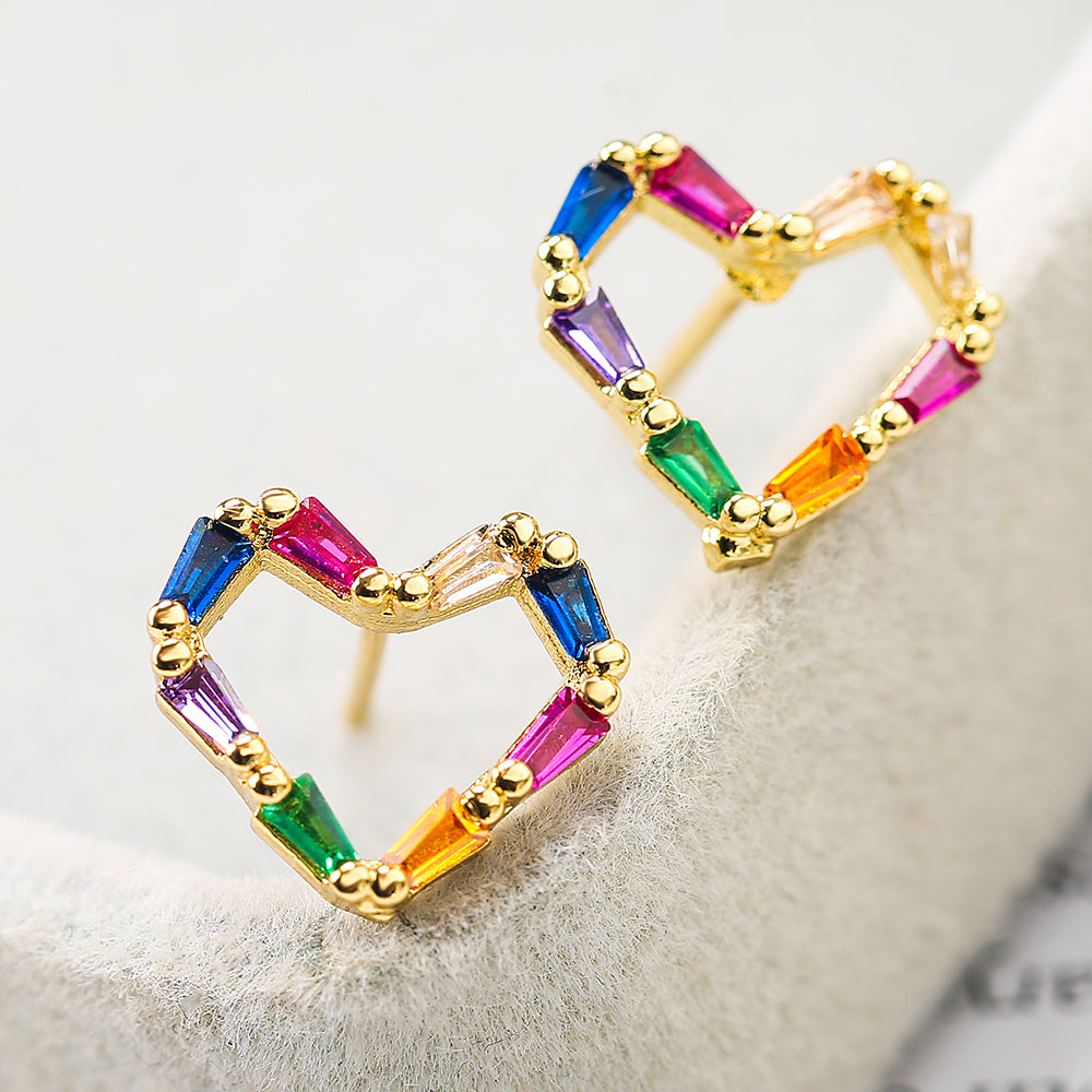 1 Pair Elegant Heart Bird Copper Zircon Stud Earrings