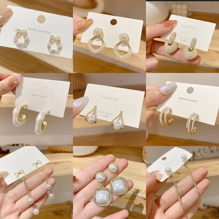 Fashion Heart Bow Knot Zircon Pearl Drop Earrings in 925 Silver