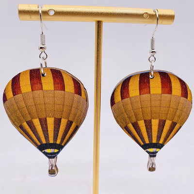 1 Pair Colorful Hot Air Balloon Wooden Drop Earrings for Women