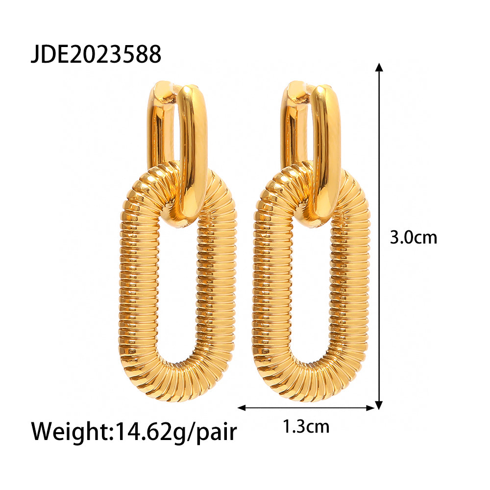 1 Pair Fashion Oval 18k Gold Plated Stainless Steel Chain Drop Earrings