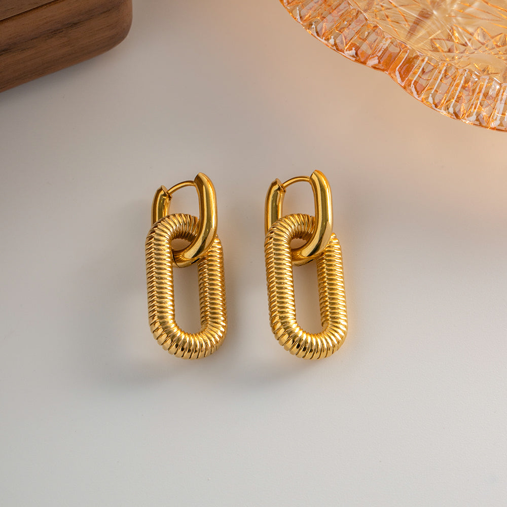 1 Pair Fashion Oval 18k Gold Plated Stainless Steel Chain Drop Earrings