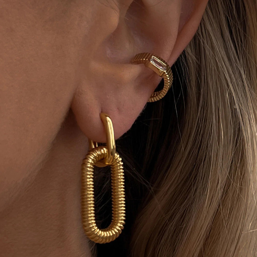 1 Pair Fashion Oval 18k Gold Plated Stainless Steel Chain Drop Earrings