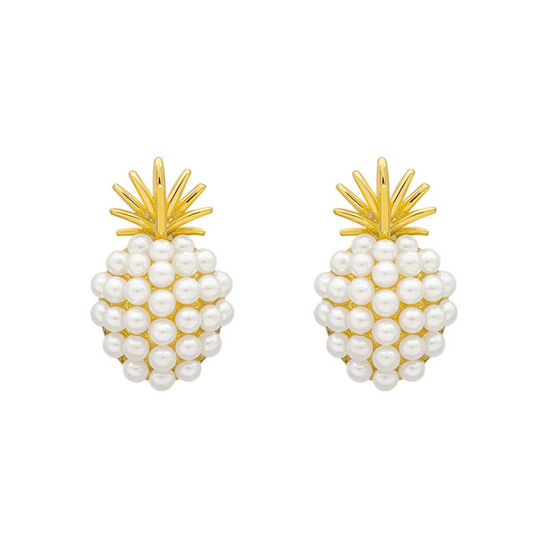 1 Pair Pineapple Alloy Inlay Pearl Gold Plated Earrings for Women