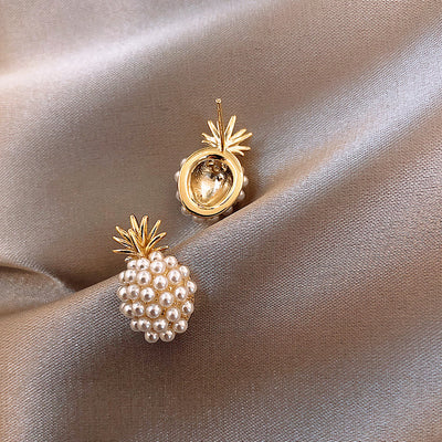 1 Pair Pineapple Alloy Inlay Pearl Gold Plated Earrings for Women