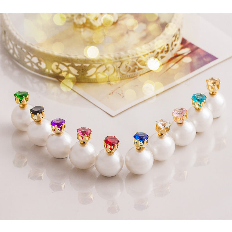 1 Pair Elegant Double-Sided Pearl Zircon Stud Earrings for Women