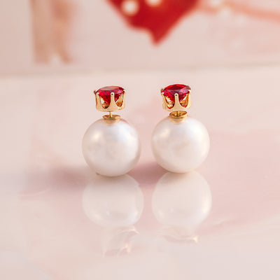 1 Pair Elegant Double-Sided Pearl Zircon Stud Earrings for Women