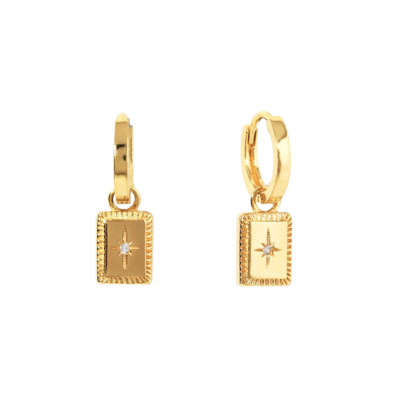 1 Pair Fashion Star Square Silver Plated Zircon Drop Earrings