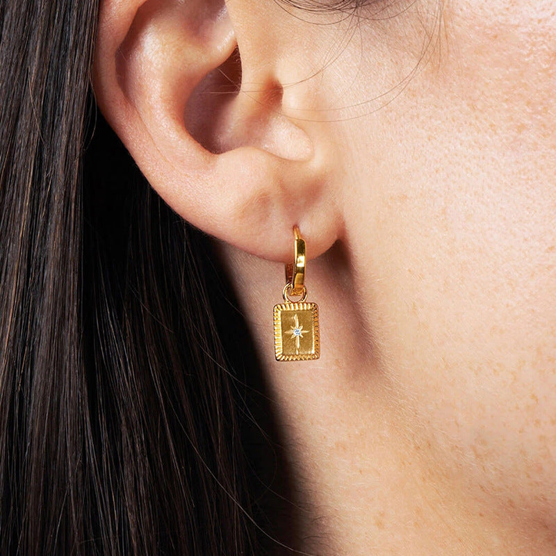 1 Pair Fashion Star Square Silver Plated Zircon Drop Earrings