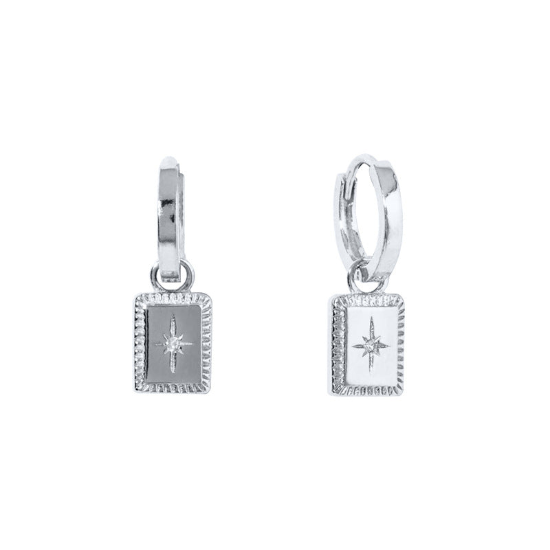 1 Pair Fashion Star Square Silver Plated Zircon Drop Earrings