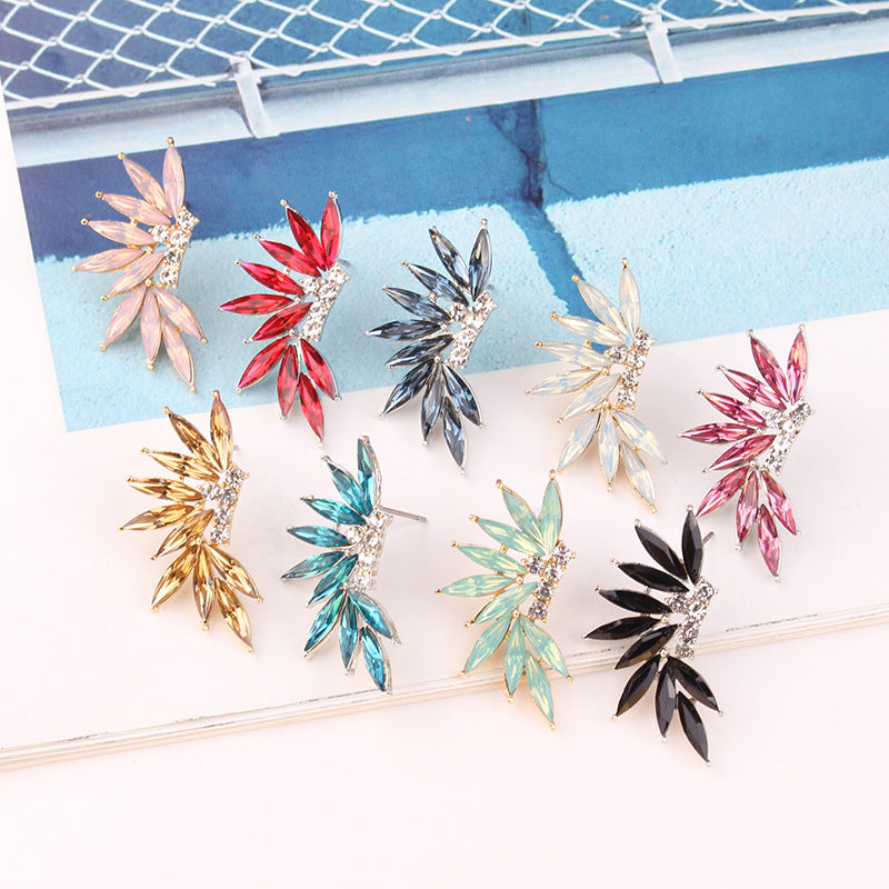 Glamorous Winged Alloy Resin Rhinestone Drop Earrings for Women