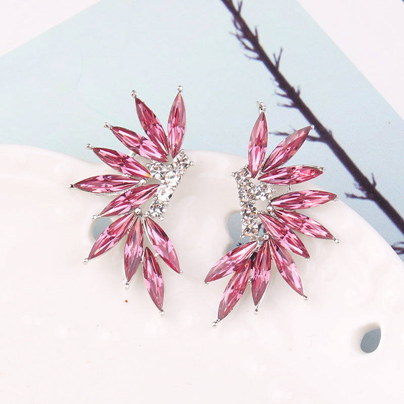 Glamorous Winged Alloy Resin Rhinestone Drop Earrings for Women