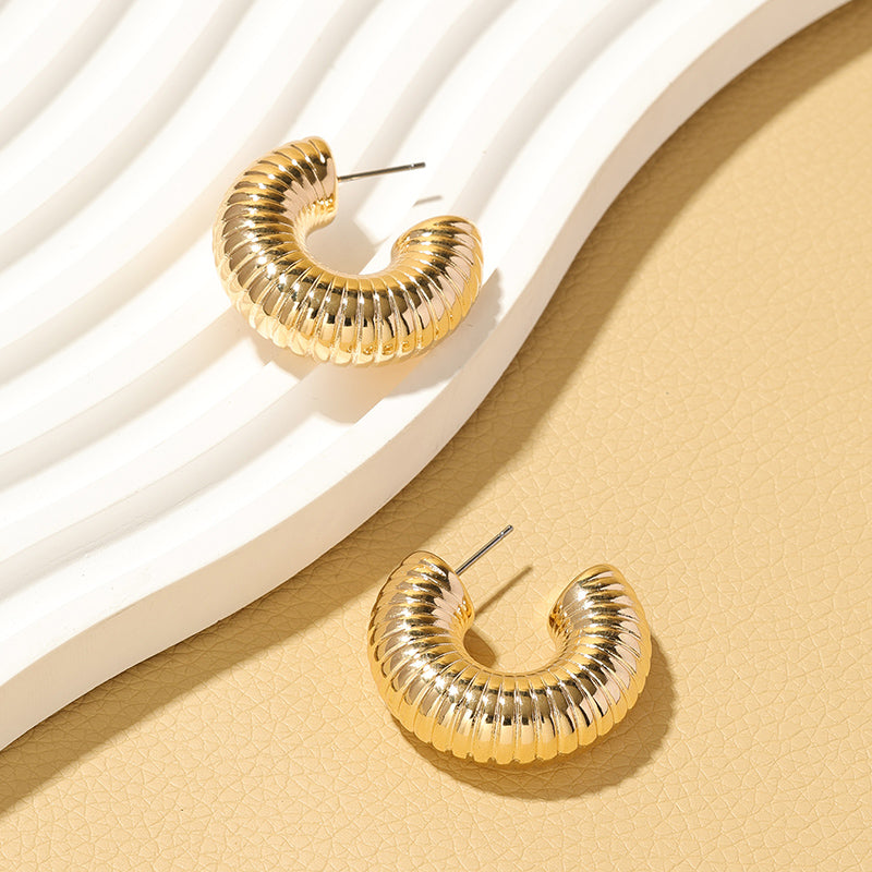 IG Style C Shape Textured Alloy Hoop Earrings