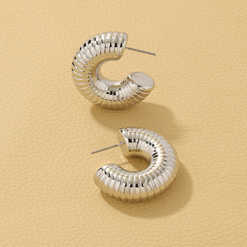 IG Style C Shape Textured Alloy Hoop Earrings