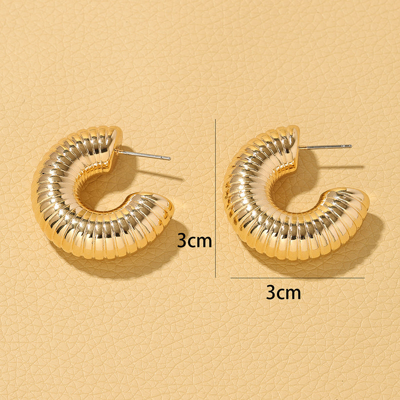 IG Style C Shape Textured Alloy Hoop Earrings