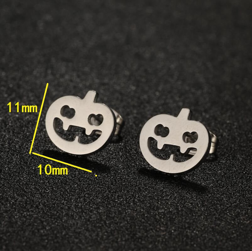 1 Pair Halloween Pumpkin Skull Stainless Steel Hollow Out Stud Earrings
