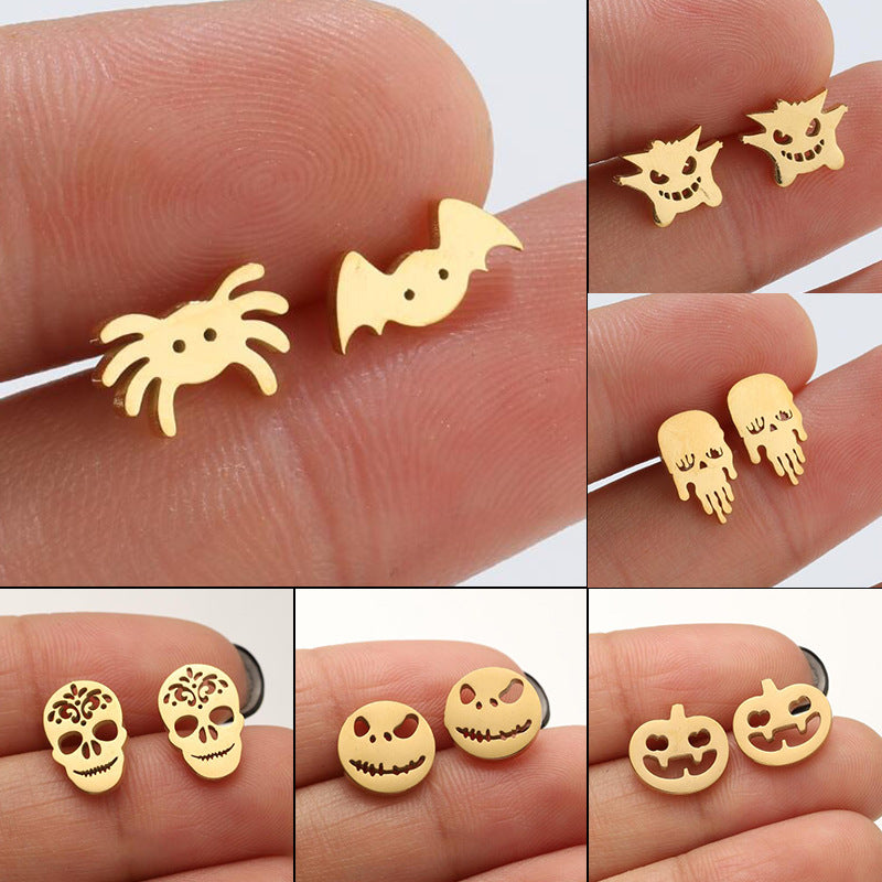 1 Pair Halloween Pumpkin Skull Stainless Steel Hollow Out Stud Earrings