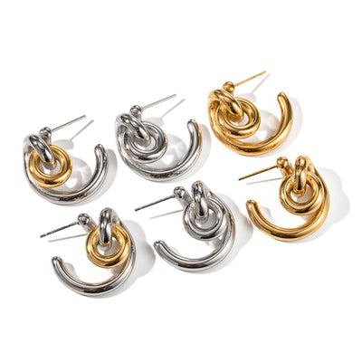 1 Pair IG Style Minimalist 18K Gold Plated Stainless Steel Geometric Ear Studs
