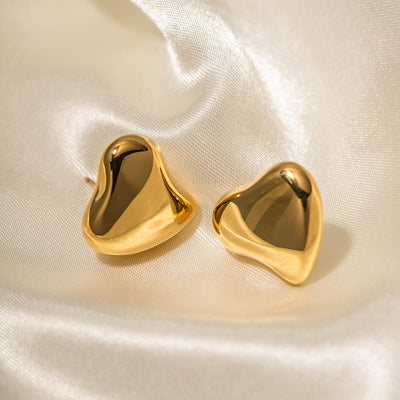 INS Style Heart Shape 16k Gold Stainless Steel Statement Earrings