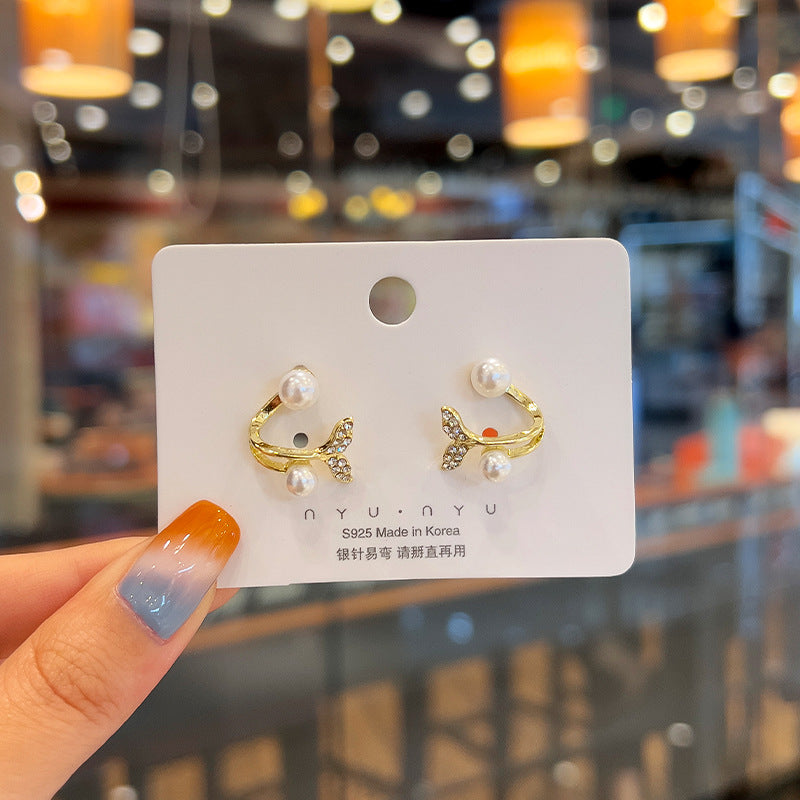 1 Pair Geometric Alloy Varnish Artificial Pearl & 925 Silver Needle Green Plaid Heart Stud Earrings