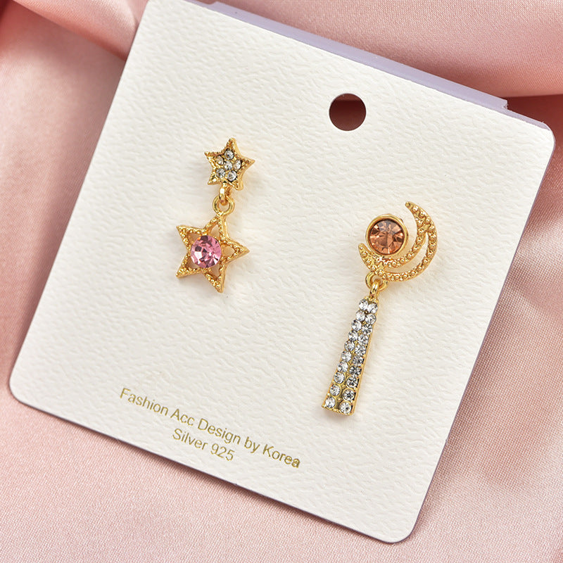 1 Pair Asymmetric Geometric Zircon Inlay Drop Earrings for Women