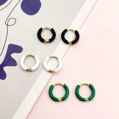 1 Pair Colorful Enamel Circle Hoop Earrings - Gold Plated Stainless Steel